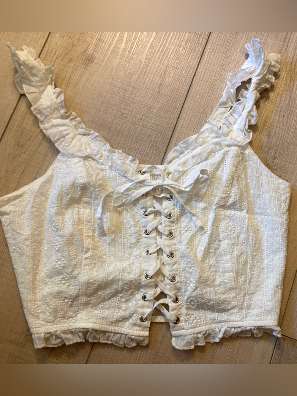 White Lace-Up Eyelet Women’s crop top